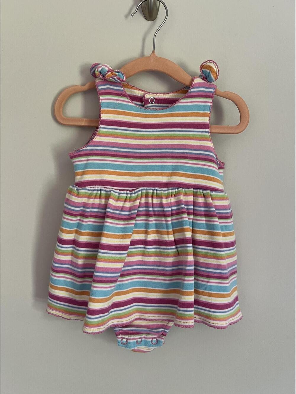 Vintage Y2K Second Step Multi Color Striped Bodysuit Dress, 12 Mo, 100% Cotton